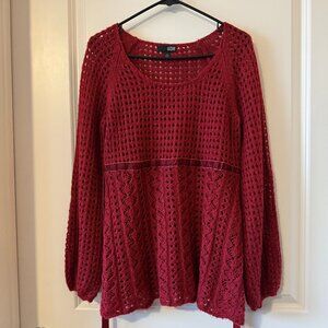 a.n.a Crochet Knit Sweater — Deep Red, Size M, holiday sweater